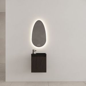 Gliss Design Timotheus toiletmeubel met ribbelfront 40cm charcoal met zwarte fontein
