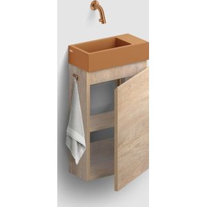 Clou Flush 3 toiletmeubel 36cm eiken rechtsdraaiend met keramische fontein zand mat zonder kraangat