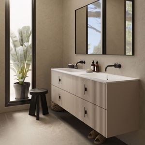 Muebles Avila badmeubel ribbelfront 160cm macchiato met dubbele wastafel zonder kraangaten