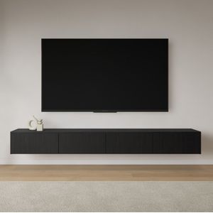 Livli Sydney zwevend tv meubel 280cm zwart eiken ribbelfront