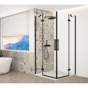 Gelco Trinity douchecabine met hoekinstap 110x100cm helder glas zwart mat