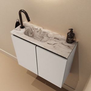 Mondiaz Ture DLux toiletmeubel 60cm linen met wastafel glace links met kraangat