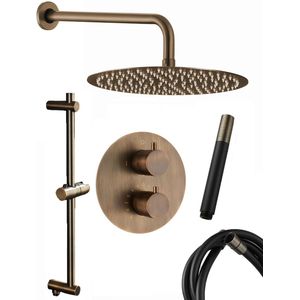 Saniclear Antique Pro inbouwregendouche rond met 30cm hoofddouche, wandarm en glijstang verouderd messing