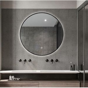 Saniclear Circle Black ronde spiegel met LED verlichting 90cm incl. spiegelverwarming mat zwart