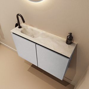 Mondiaz Ture DLux toiletmeubel 80cm plata met wastafel ostra links met kraangat