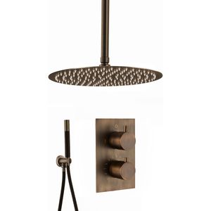 Saniclear Antique Pro inbouw regendouche met 30cm hoofddouche en plafondarm verouderd messing
