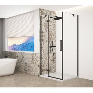 Gelco Trinity douchecabine met helder glas 80x80cm links zwart mat