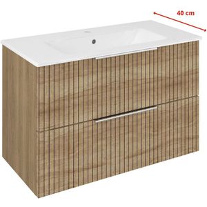 Eiken Badmeubel met Wastafel 80 CM en Rechthoekige LED Badkamerspiegel Eiken Badmeubel met Wastafel 80 CM en Rechthoekige LED Badkamerspiegel