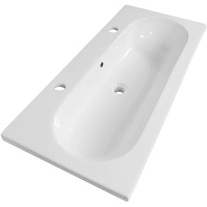 Brauer Moon wastafel keramiek 100cm met 2 kraangaten wit glans