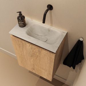 Mondiaz Ture DLux toiletmeubel 40cm washed oak met wastafel opalo rechts zonder kraangat