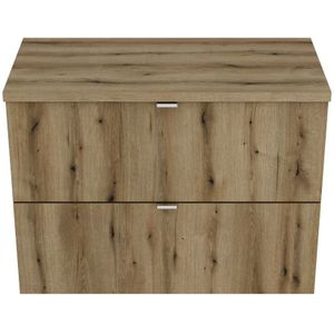 Comad Nova Oak wastafelonderkast 80x40cm eiken met 2 lades en toppaneel