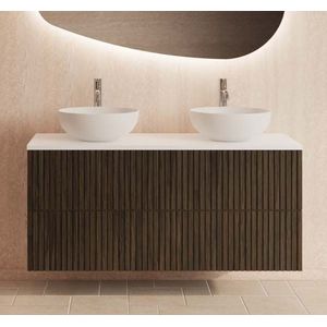 Gliss Design Hybris badkamermeubel met ribbelfront en mat wit toppaneel 120cm charcoal