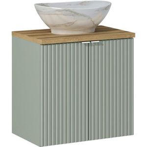 Comad Reed Green badmeubel ribbelfront 60cm met 2 deuren en marmerlook waskom