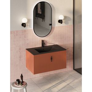 Muebles Raya badmeubel ribbelfront 80cm terracotta met zwarte wastafel met kraangat