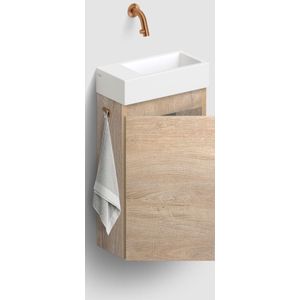 Clou Flush 3 toiletmeubel 36cm eiken linksdraaiend met keramische fontein wit mat zonder kraangat