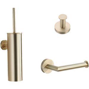 Saniclear Brass geborsteld messing / goud toilet accessoire set incl toiletborstel, rolhouder en haak