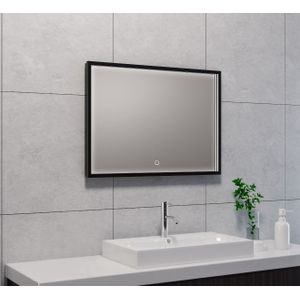 Mueller Square LED spiegel 70x50cm mat zwart met spiegelverwarming