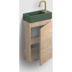 Clou Flush 3 toiletmeubel 36cm eiken rechtsdraaiend met keramische fontein groen mat en kraangat