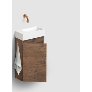 Clou Flush 3 toiletmeubel 36cm donker eiken linksdraaiend met keramische fontein wit mat zonder kraangat