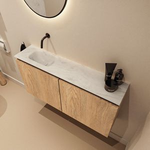 Mondiaz Ture DLux toiletmeubel 100cm washed oak met wastafel opalo links zonder kraangat