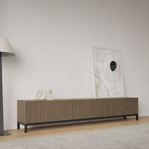 Livli Canberra staand tv meubel 260cm grijs eiken ribbelfront