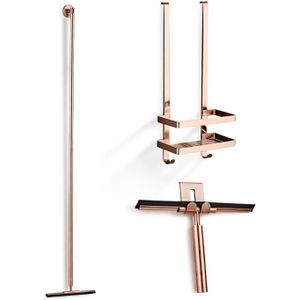 Saniclear Copper douche accessoiresset met wissers en shampoohouder geborsteld koper