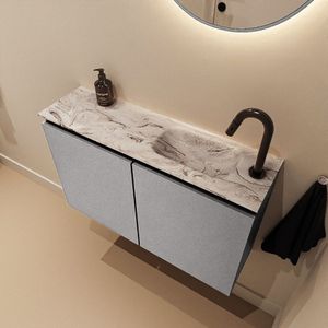 Mondiaz Ture DLux toiletmeubel 80cm plata met wastafel glace rechts met kraangat