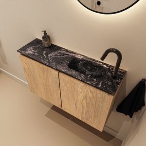 Mondiaz Ture DLux toiletmeubel 80cm washed oak met wastafel lava rechts met kraangat