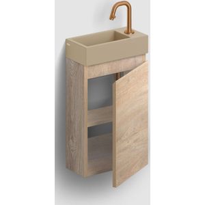 Clou Flush 3 toiletmeubel 36cm melamine eiken met keramische fontein mosterd mat en kraangat