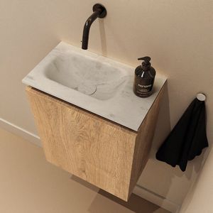 Mondiaz Ture DLux toiletmeubel 40cm washed oak met wastafel opalo links zonder kraangat