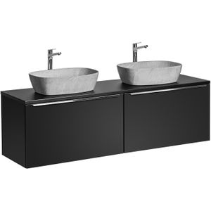 Comad Santa Fe Black badkamermeubel 160cm zwart mat met 2 mat grijze waskommen