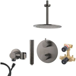 Mueller Ferro inbouw regendouche rond met 20cm hoofddouche en plafondarm 20cm gunmetal - verouderd ijzer