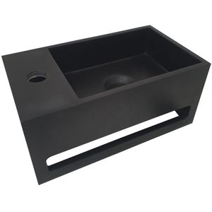 Mueller Solid Surface mat zwarte fontein met handdoekhouder links