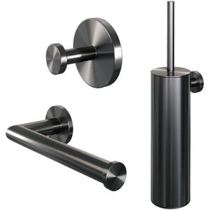 Brauer Gunmetal Edition set met handdoekhaak, toiletrolhouder en toiletborstelset gunmetal geborsteld PVD