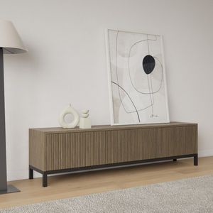Livli Canberra staand tv meubel 200cm grijs eiken ribbelfront