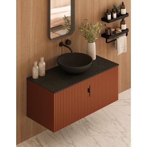 Muebles Costa badmeubel ribbelfront 100cm terracotta met zwart toppaneel zonder waskom