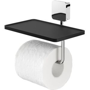 Geesa Topaz toiletrolhouder met planchet zwart/chroom