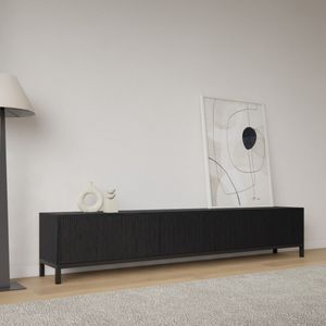 Livli Canberra staand tv meubel 260cm zwart eiken ribbelfront