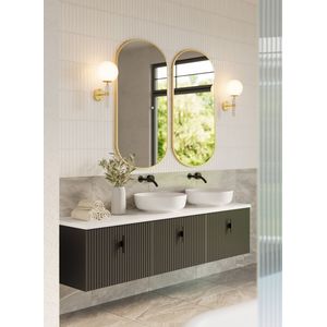 Muebles Ezra badmeubel ribbelfront 180cm zwart mat met wit toppaneel zonder waskom