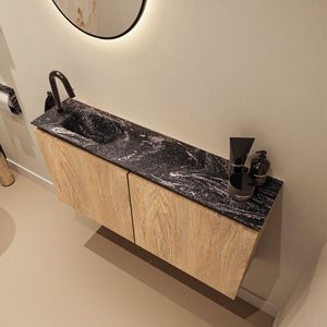 Mondiaz Ture DLux toiletmeubel 100cm washed oak met wastafel lava links met kraangat