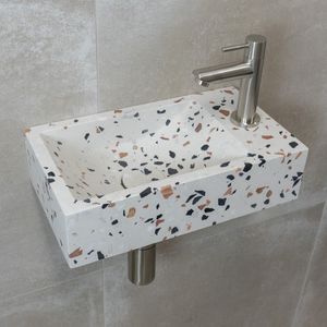 Saniclear Terrazzo fonteinset met rechte kraan in RVS