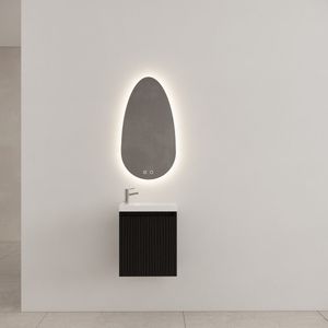 Gliss Design Timotheus toiletmeubel met ribbelfront 40cm black veneer met glans witte fontein