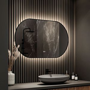 Hipp Design 13700 ovale spiegel mat zwart 100x70cm met LED en spiegelverwarming