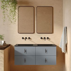 Muebles Marbella badmeubel ribbelfront 120cm baby blauw met zwarte wastafel zonder kraangat