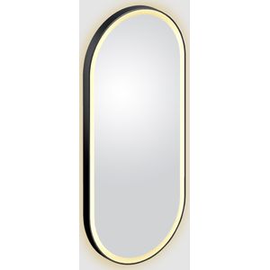 Clou Look at Me ovale spiegel met satijnrand en LED-verlichting 45x100cm zwart mat