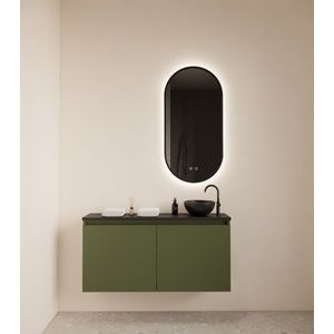 Gliss Design Echo toiletmeubel 100cm olijfgroen met toppaneel zwart mat