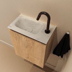 Mondiaz Ture DLux toiletmeubel 40cm washed oak met wastafel opalo links met kraangat