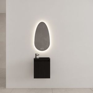 Gliss Design Timotheus toiletmeubel met ribbelfront 40cm black veneer met zwarte fontein