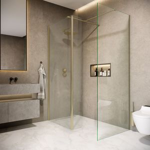Saniclear Rivo inloop douchecabine 160x100cm met 40cm zijwand en 60cm vrije inloop geborsteld messing - mat goud