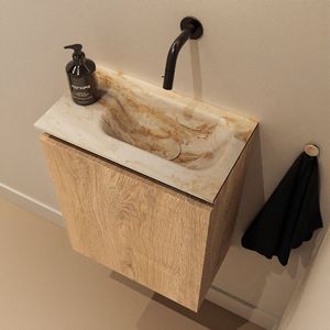 Mondiaz Ture DLux toiletmeubel 40cm washed oak met wastafel frappe rechts zonder kraangat